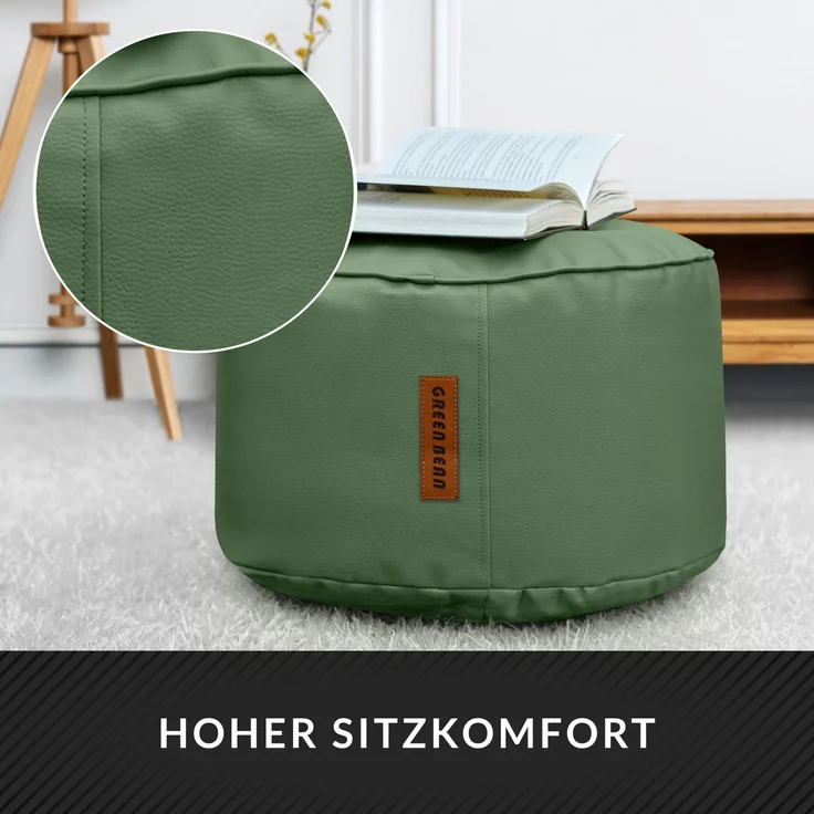 Green Bean® Sitzhocker aus Kunstleder - Pouf mit EPS Perlen Füllung - 43 x 30 cm - perfekte Ergänzung zum Sitzsack - Hellgrau-Grün – Bild 5
