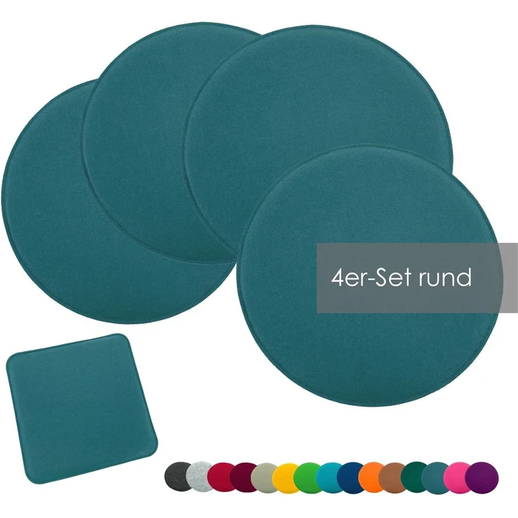 heimtexland ® Sitzkissen Set Filz Stuhlkissen Stuhlauflage Filzkissen Stuhl Polster Kissen Typ631 4er Set 35 cm Rund Petrol – Bild 1
