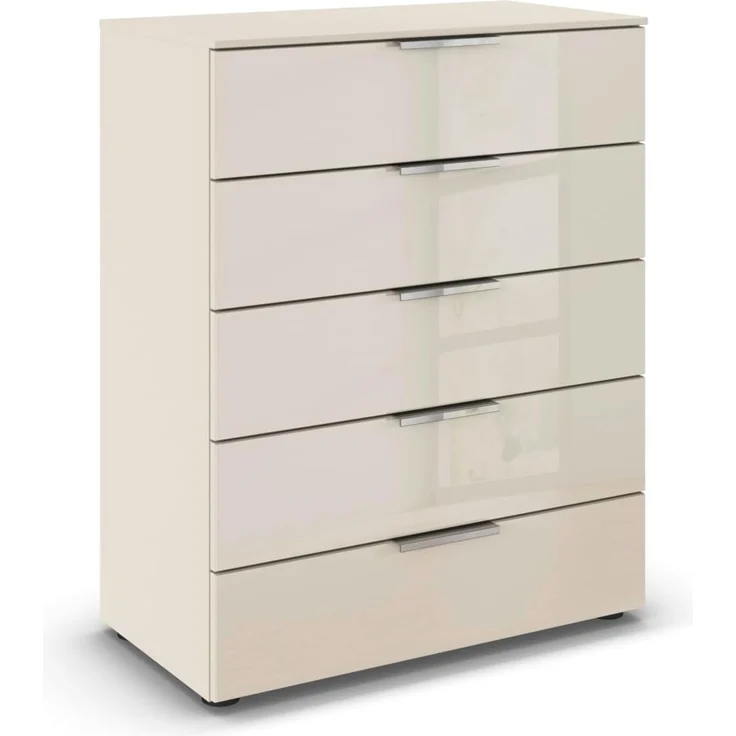 Rauch Möbel Flipp, Kommode für Schlafzimmer, Kinderzimmer, Wohnzimmer, Jugendzimmer, Flur, Garderobe, 5 Schubladen, mit Softclose Funktion, Farbe Glas Beige, Breite 80 cm