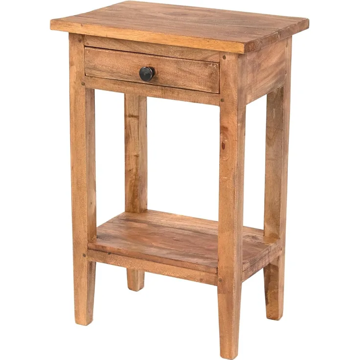 DESIGN DELIGHTS Rustikaler Vintage Telefontisch PLANTA | 52x34 cm (HxB), Mahagoni Massivholz | Blumenhocker, Flurtisch, Beistelltisch, Nachtschrank mit Schublade | Farbe: 02 Hellbraun