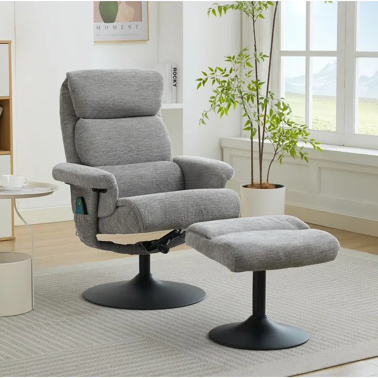 DESVIAE Sessel mit 5-Punkt-Massage und Heizfunktion 75,5x100x77 cm Chenille Grau