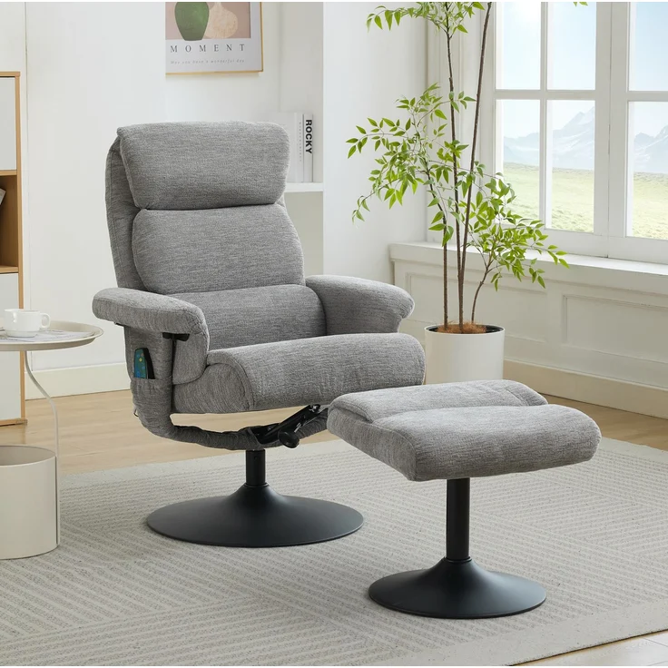DESVIAE Sessel mit 5-Punkt-Massage und Heizfunktion 75,5x100x77 cm Chenille Grau – Bild 1
