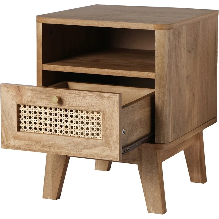 Casâme 'PALMO' Nachttisch 1 Schublade mit Rattanfront in holzdekor - Helles Holz – Bild 7