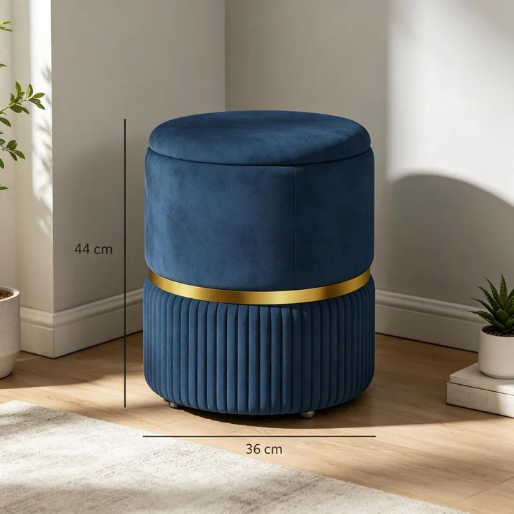 Hocker Fußhocker mit Stauraum aus Kord, 36 x 36 x 44 cm, für Wohnzimmer und Schlafzimmer(nur mit Hocker Fußhocker)--Blau--36x36x44cm--YOUDENOVA – Bild 4
