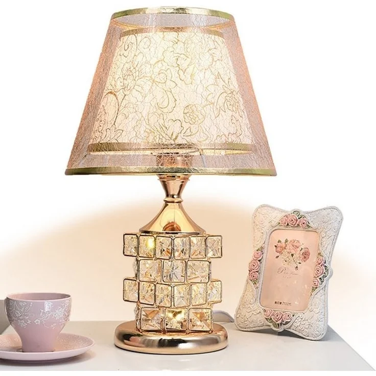 Luckice LED Nachttischlampe Schlafzimmerlampe,Gold Tischlampe Vintage,LED Teichleuchte, LED wechselbar, Knopfschalter,einfach zu bedienen. Kristallbasis,High-End-Luxus, tischlampe wohnzimmer/tischlampe schlafzimmer /tischlampe gold – Bild 4