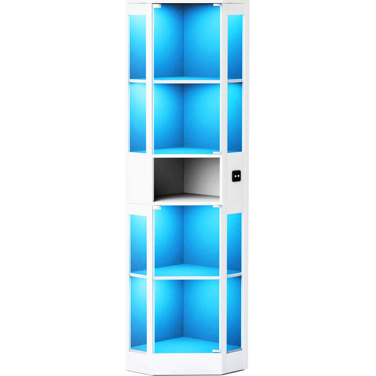 Fünfstöckige Glasvitrine mit Stauraum, LED-Beleuchtung, Glastüren und intelligenten Sensoren, Geeignet für Wohnzimmer, Schlafzimmer und Büros. Weiß.--Weiß--57x40x165cm--YOUDENOVA – Bild 9