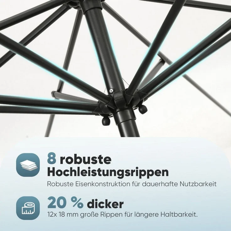 Sekey Sonnenschirm ø 200/270/300 cm Gartenschirm Rund, Marktschirm Knickbar, mit Kurbel, LxB: 300x300 cm, sonnenschirm 300cm, Neigungswinkel, für Balkon Garten, UV 50+ – Bild 3