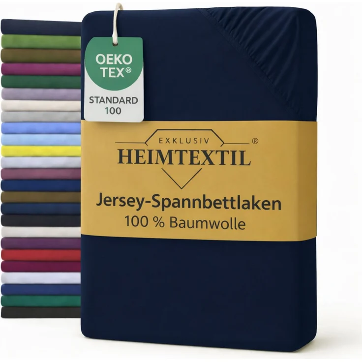 EXKLUSIV HEIMTEXTIL Jersey Spannbettlaken Premium 200 x 200 cm Navyblau 100% Baumwolle Öko - Tex Zertifiziert Bed-Sheet Bettlaken Spannbetttuch Topper Leinentuch – Bild 1