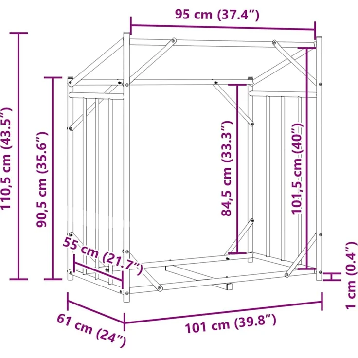 vidaXL Brennholzregal mit Regenschutz 101x61x110,5 cm Verzinkter Stahl 4104937 – Bild 12
