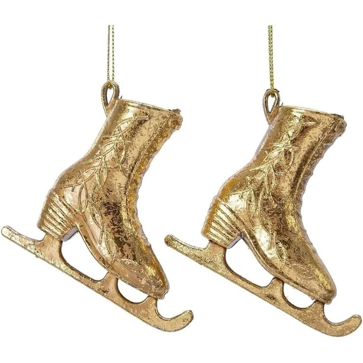 Christbaumschmuck Schlittschuhe Gold Glitzer 2 Stück Weihnachtsbaumschmuck – Bild 2