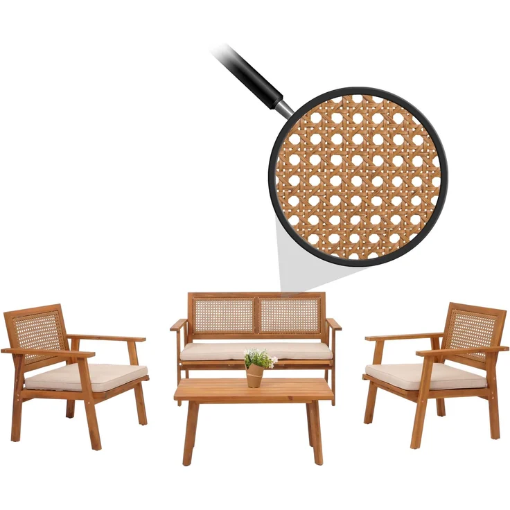 Garten-Garnitur HWC-N46, Lounge-Set Gartenlounge Bank Sessel Tisch, Holz Akazie MVG-zertifiziert ~ Kissen creme – Bild 1