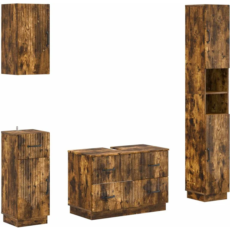 vidaXL 4-teiliges Badezimmer-Schrank-Set HOORN Raucheiche 3417959 – Bild 2