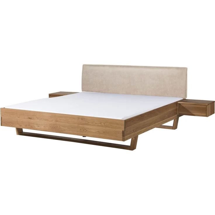 Bett mit Nachttischen Eiche 180x200x85 natur geölt, Kopfteil beige FICHTELBERG #135 – Bild 1