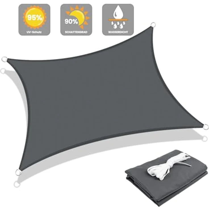 LOVE STORY Sonnensegel Wasserdicht 2x3 m Rechteckig PES Polyester Sonnenschutz Windschutz Balkon Terrasse 95% UV-Schut,für Balkon Garten,Anthrazit – Bild 3