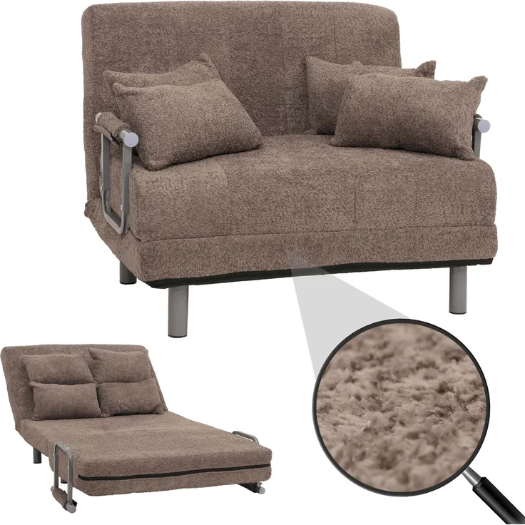 Mendler Schlafsessel HWC-K29, Klappsessel Schlafsofa Gästebett, Liegefläche 190x100 cm, Stoff Bouclé (500g/m²) ~ hellbraun – Bild 1