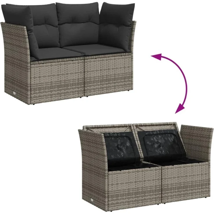 vidaXL Gartensofa 2-Sitzer mit Kissen Grau Poly Rattan 366137 – Bild 9