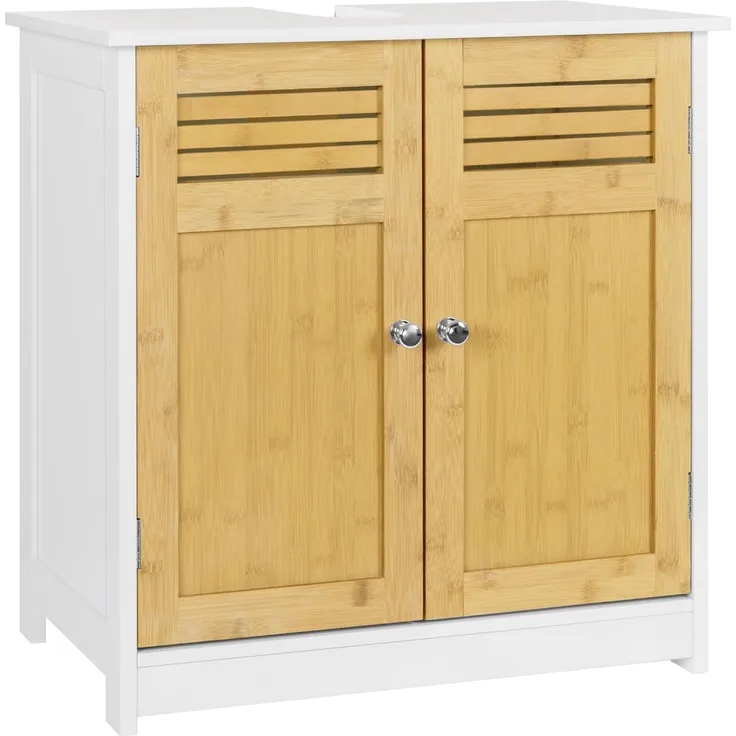 EUGAD Waschbeckenunterschrank Unterschrank Badezimmerschrank Waschtisch Badschrank mit 2 Türe 60 x 30 x 60 cm Weiß/Natur