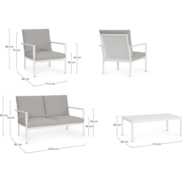 Garten-Set Konnor Aluminium, modern und wetterfest mit abnehmbaren Kissen, weiß-grau, 4-teilig – Bild 5