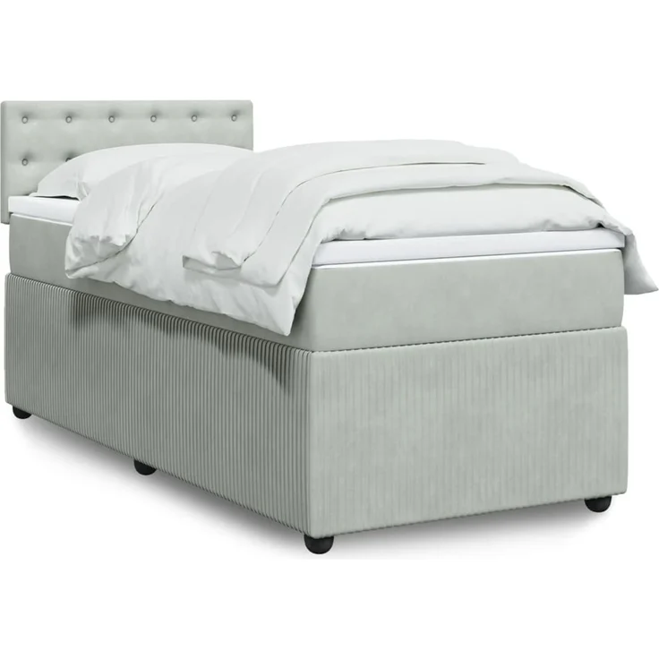 vidaXL Boxspringbett mit Matratze Hellgrau 90x200 cm Samt 3289938 – Bild 1