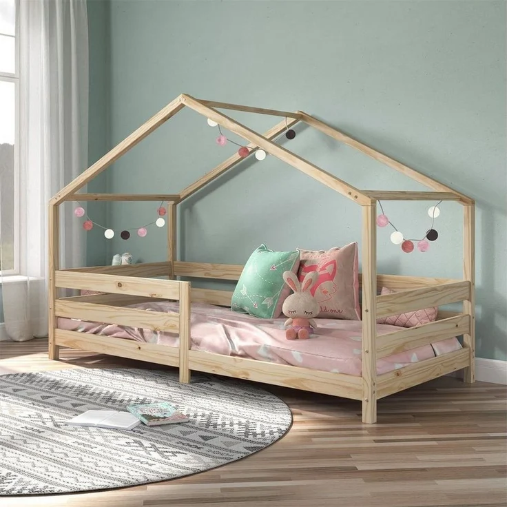 IDIMEX Kinderbett RENA, Hausbett Montessori Bett 90 x 200 Kinderbett Rausfallschutz Kiefer – Bild 2