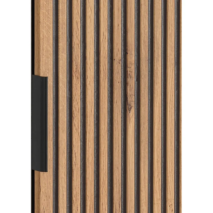 Badmöbel Set schwarz gerillt mit Waschtisch 60 cm, Hochschrank XANTEN-56 in anthrazit mit Eiche Nb, B/H/T: 110/200/46,5 cm – Bild 3