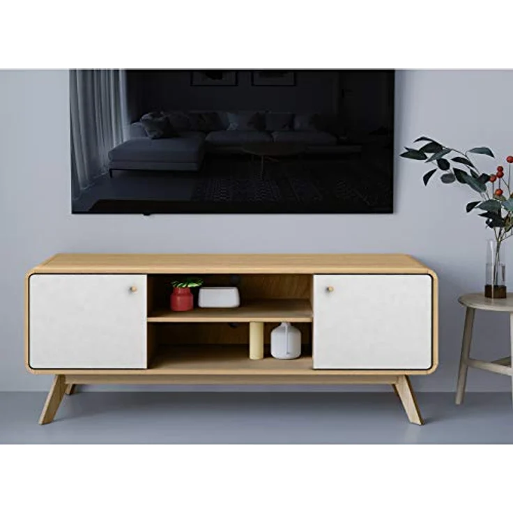Cassie TV-Ständer mit 2 Türen, Eicheoptiknweiß, Spanplatte (BxTxH) 140x39x53 cm – Bild 2