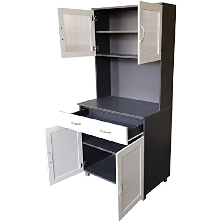 HTI-Living Hochschrank Küchenbuffet mit Glasteil Grau/Weiß Blanca (Stück, 1-St, 1 Schrank) Küchenschrank Hochschrank – Bild 3