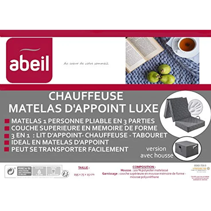 Abeil Luxus-Gästebett, Grau, Polyurethan mit Einer oberen Schicht von 4 cm aus viskoelastischem Memory-Schaum, für 1 Person – Bild 8