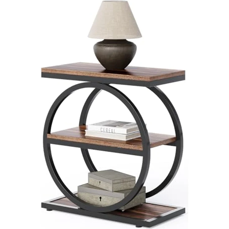 LITTLE TREE 3-stöckiger Beistelltisch, schmaler Sofa-Beistelltisch für Wohnzimmer, hoher Nachttisch, rustikales Braun und Schwarz – Bild 11