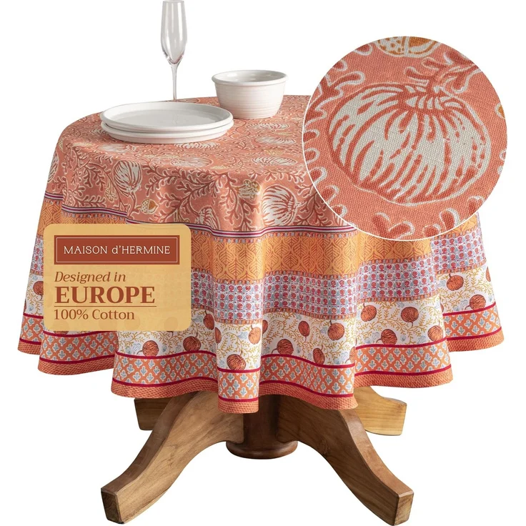 Maison d' Hermine Tischdecke, rund, 100% Baumwolle, wiederverwendbar, dekorativ, für den Alltag, Esszimmer, Bauernhaus, Zuhause, Party, Feste und Hochzeit, 160 cm, Erntefest