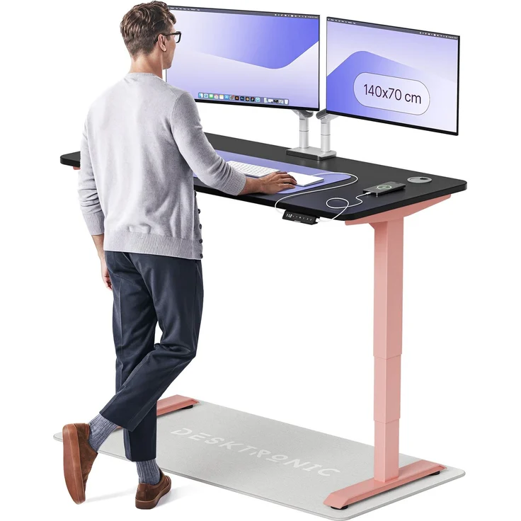 Desktronic HomePro Elektrisch höhenverstellbarer Schreibtisch 140x70cm Rosa/Schwarz mit Memory-Funktion, Anti-Kollisions Technologie, USB-A und USB-C-Ladeanschlüssen – Bild 1