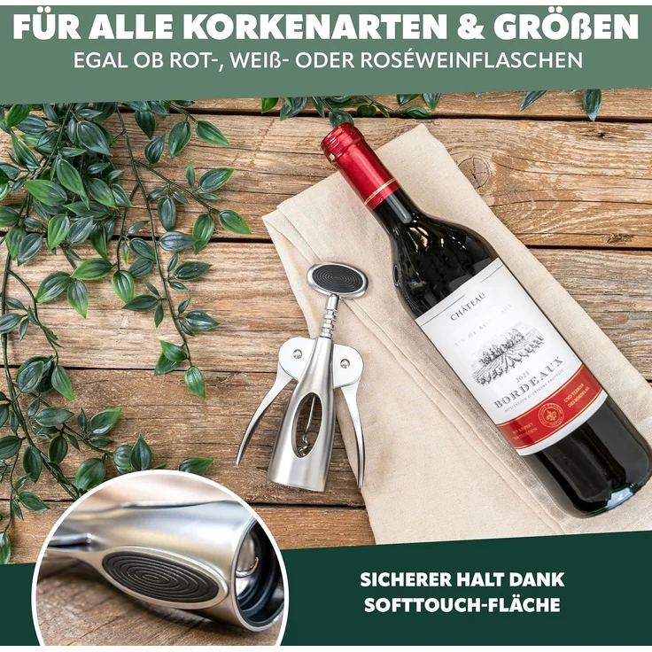 bremermann Korkenzieher Korkenzieher, Hebelkorkenzieher, Zinklegierung, Softtouch-Griffe, (1 tlg) – Bild 3