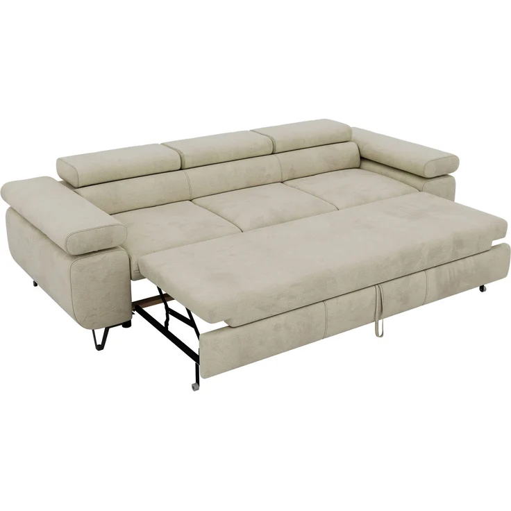 Polstersofa PETER, Sofa 3-Sitzer mit Schlaffunktion, verstellbaren Armlehnen und Kopfstütze, Gepolsterte Couch, Wellenfeder - Beige Velvet – Bild 7