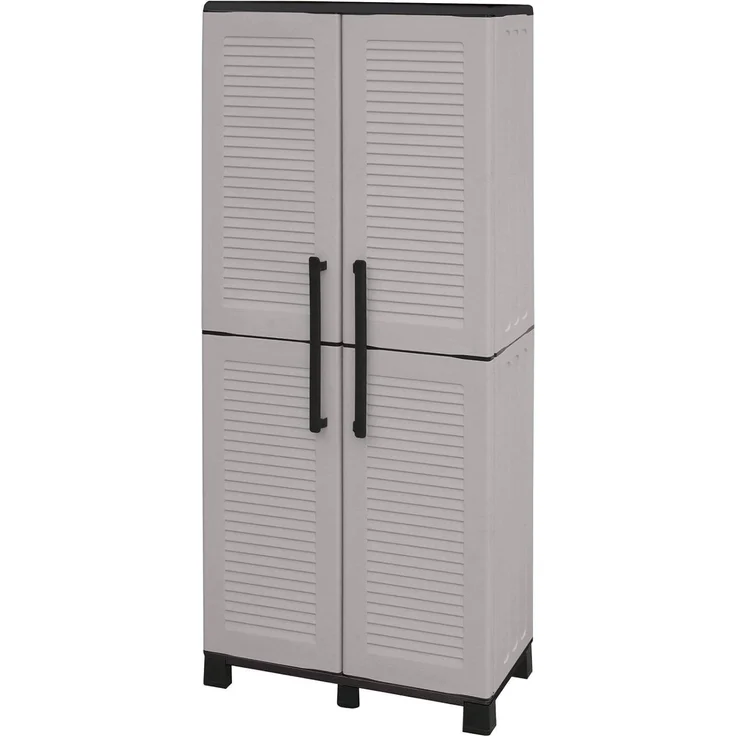 Dmora - Verviers Outdoor-Garderobe, Mehrzweck-Balkonschrank mit 2 Türen, 100 % Made in Italy, 68 x 37 x 169 cm, Hellgrau und Schwarz, gestreifte Oberfläche – Bild 3