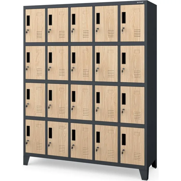 Jan Nowak Mehrzweckschrank Metall Schließfachschrank 136 cm ROBERT 20 Fächer abschließbar (Spind Garderobenschrank Umkleide Arbeitsraum Sozialraum Betrieb, Stahl 0,6 mm 172 x 136 x 45 cm Wandmontage 20 Schlüssel robust) Lüftungsschlitze Namensschildhal...