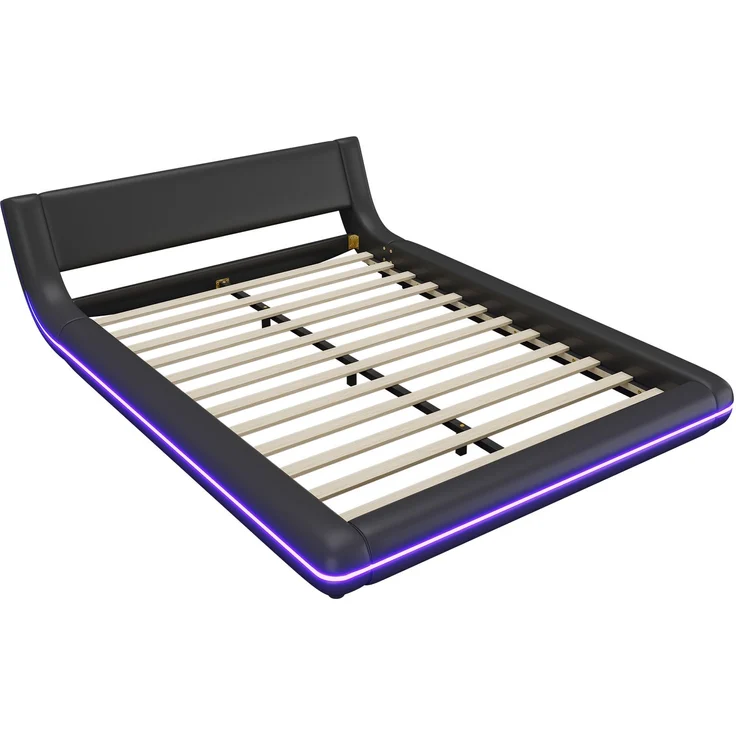 140*200cm Flachbett, Bodenbett, PU, LED-Umgebungslicht, Schwarz – Bild 9