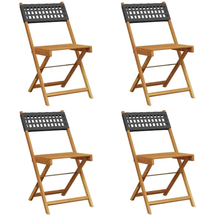 vidaXL Gartenstühle 4 Stk. Klappbar Schwarz Poly Rattan & Massivholz 3214592 – Bild 1