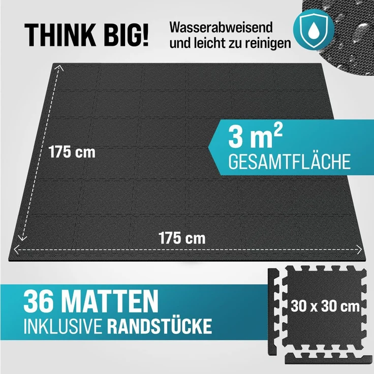 monzana Bodenschutzmatte, 36-St, Rutschfest EVA-Schaumstoff Bodenschutz, Schwarz, 3 m² – Bild 3