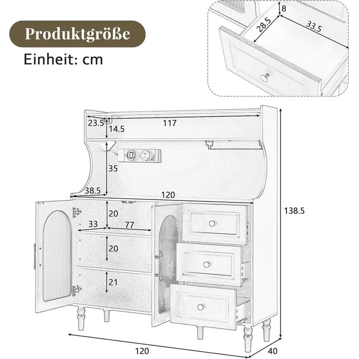 Kuchenschrank Buffetschrank Hochschrank Sideboard – Bild 2