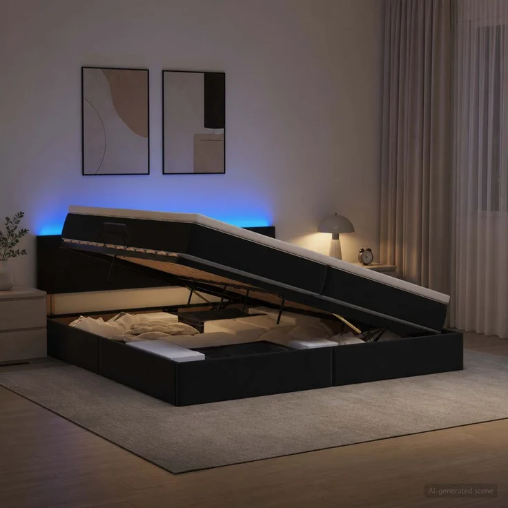 vidaXL LED-Speicherbett mit Matratze Schwarz 200 x 200 cm Samt 3459272 – Bild 1
