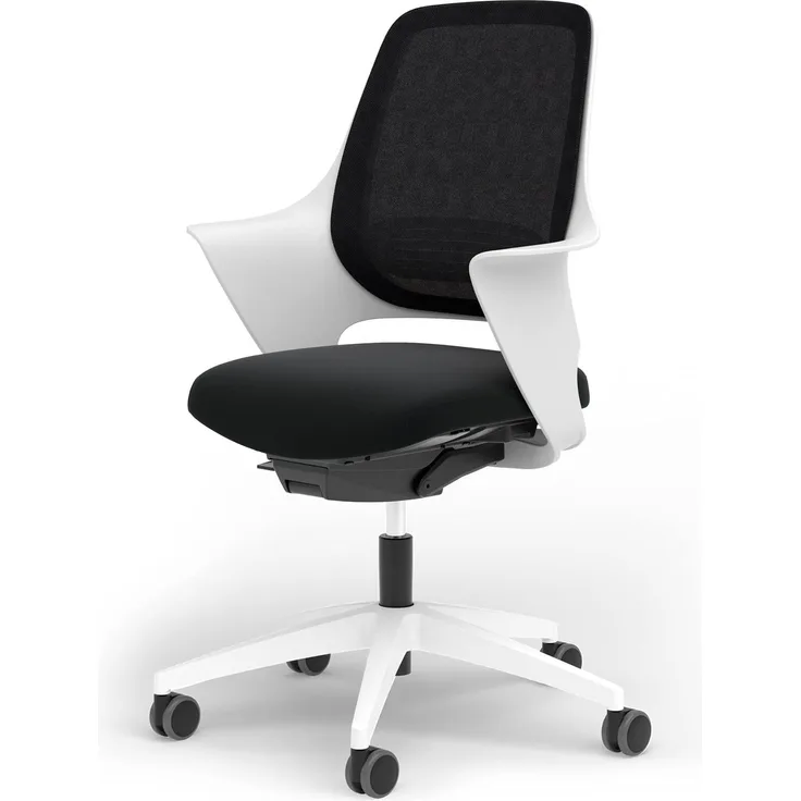 Ergotopia WellBack Bürostuhl Weiß-Schwarz - Ergonomisch mit Lordosenstütze & Synchronmechanik