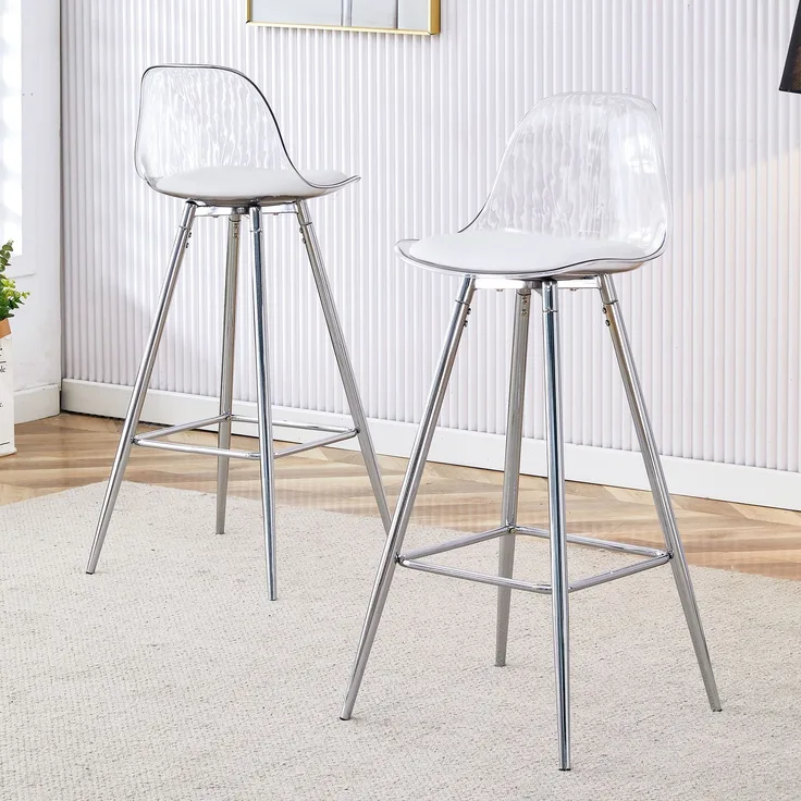 Wohnora 2-Teiliges Set transparente Lehnstühle mit durchscheinender Rückenlehne, silberfarbene Metallgestelle, geeignet für Wohnzimmer, Esszimmer, Theken, Inseln und Cafés