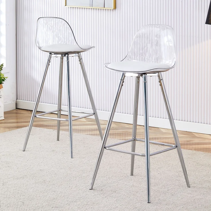 Wohnora 2-Teiliges Set transparente Lehnstühle mit durchscheinender Rückenlehne, silberfarbene Metallgestelle, geeignet für Wohnzimmer, Esszimmer, Theken, Inseln und Cafés – Bild 1