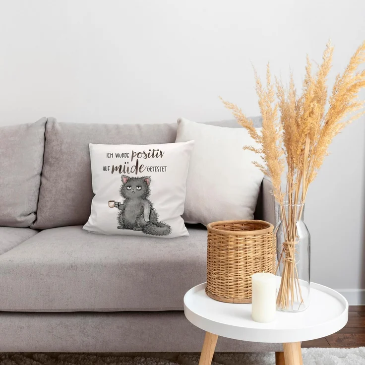 speecheese Dekokissen Genervte Katze Kuschelkissen mit Spruch positiv auf müde getestet – Bild 7