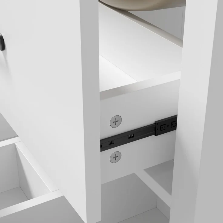 Freistehender Waschtisch B 61 x T 47 x H 83 cm aus MDF mit Keramikbecken und 3 Schubladen – Bild 9