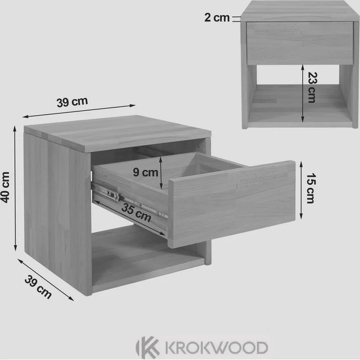 Krok Wood Nachttisch Jana aus Massivholz, geölt, mit Schublade, Farbe Natur 40x39x39 cm – Bild 3