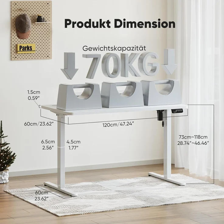 Sweetcrispy Höhenverstellbarer Schreibtisch mit Monitorständer, 120x60 cm Schreibtisch Höhenverstellbar Elektrisch, Ergonomischer Steh-Sitz Tisch, Computertisch Standing Desk, Weiß – Bild 3