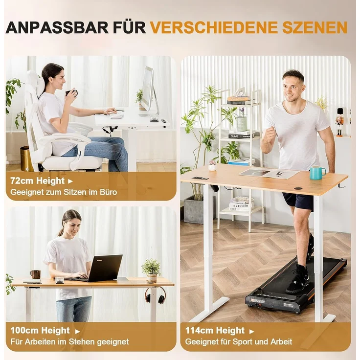 COMHOMA Höhenverstellbarer Schreibtisch 140x60 cm mit USB-Buchse und Haken, Elektrisch Verstellbarer Computertisch, Steh-Sitztisch Stehpult Stehschreibtisch braun – Bild 3