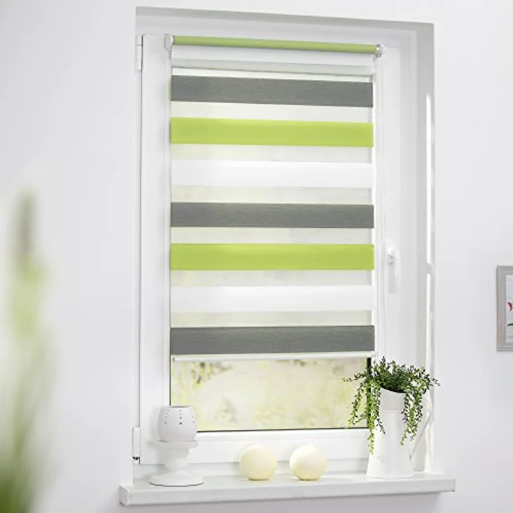 Lichtblick Doppelrollo Klemmfix ohne Bohren, Streifen Bunt, Blickdicht, Klemmträger-Montage, Sichtschutz, Wandmongtage, Deckenmontage, für Fenster und Türen Grün - Grau - Weiß,90x220 cm (B x L) – Bild 3