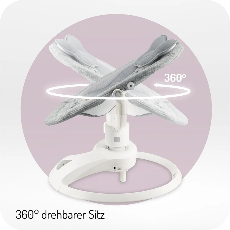 MoMi Babywippe PEARL für Babys bis 9 kg, 360° drehbarer Sitz, LED-Panel, Bluetooth, Fernbedienung, Batterie- oder Netzbetrieb, Netzteil mit USB-Kabel, 5-Punkt-Sicherheitsgurt, Bügel und Spielzeug – Bild 3